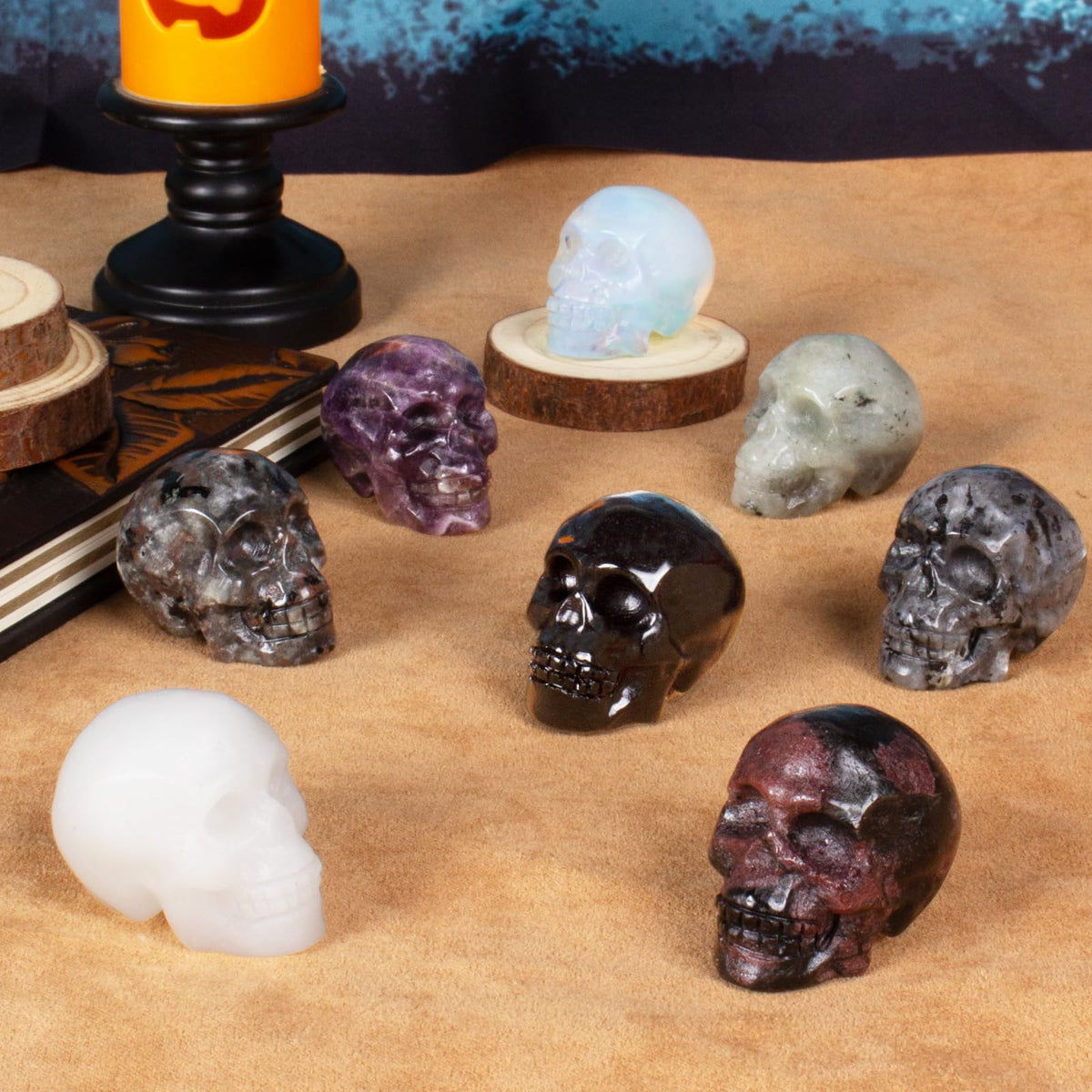 Hguxmcu Amethyst Crystal Skull, 1.4 Inch Miniature Hand Carved Reiki Healing Pocket Stone, Small Collectible Skull Figurine for Altar Home Office Decor, Crystal Statue Meditation Gift for Men Women