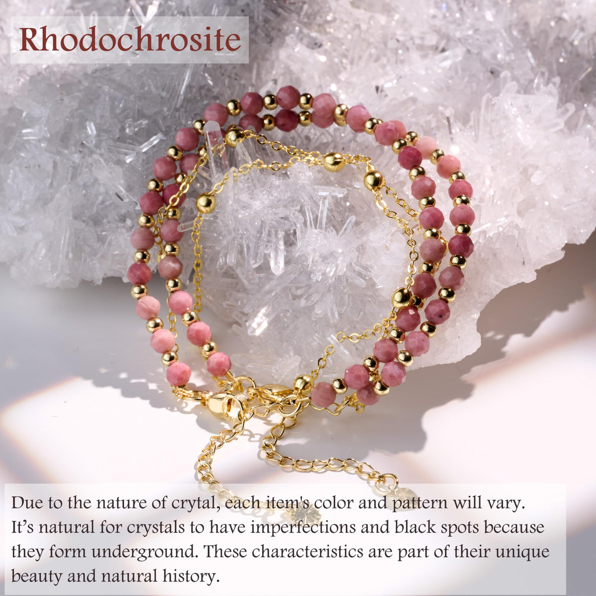 Farfume Rhodochrosite Crystal Bracelet Beaded Bracelets for Women 4mm Natural Stone Beads Gemstone Handmade Jewelry Valentine's Day Gifts