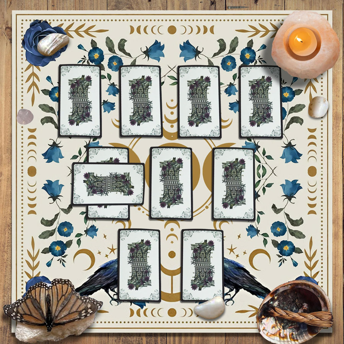 Knana Tarot Altar Cloth - Silk Witchcraft Mat for Reading - Includes Tarot Card Bag (Sun Moon)