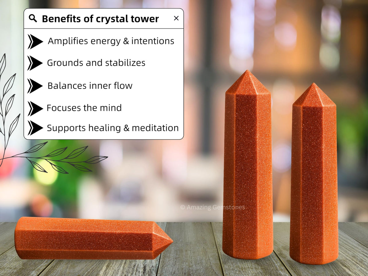 Amazing Gemstone Red Goldstone Crystal Towers - Natural Healing Crystal Point Obelisk for Reiki Healing and Crystal Grid (3" to 4" INCH)