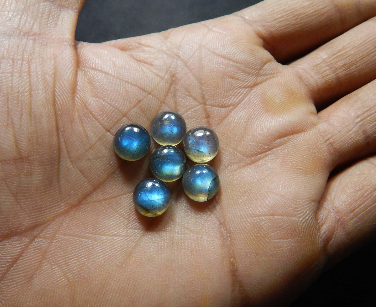 Myhealingworld 9 MM Round Blue Fire AAA Quality Natural Labradorite Calibrated Cabochon Loose Gemstone For Jewelry Making Loose Gemstone 6 pcs Box