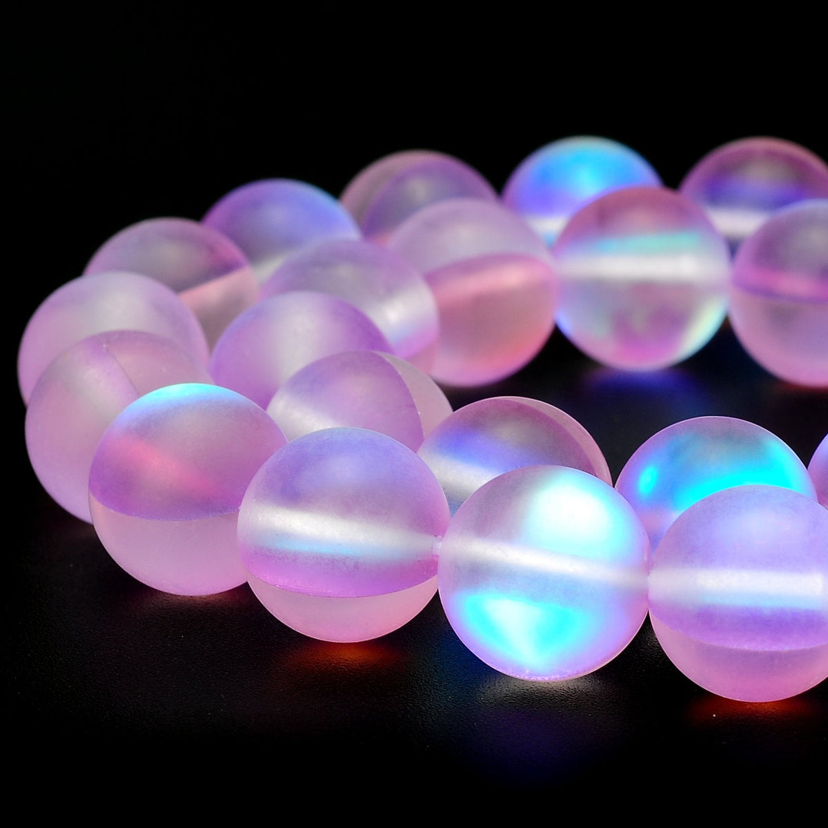 RUBYCA 8mm Round Moonstone Matte Crystal Glass Beads Aura for Jewelry Making Purple, 1 Strand