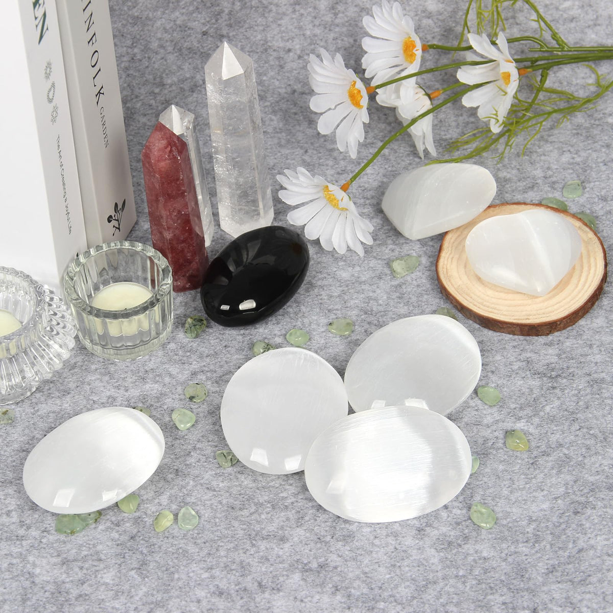 Orientrea Selenite Palm Stone-1 Pc 110-130 Grams Selenite Pocket Energy Stone, Smooth Healing Crystal Worry Stone