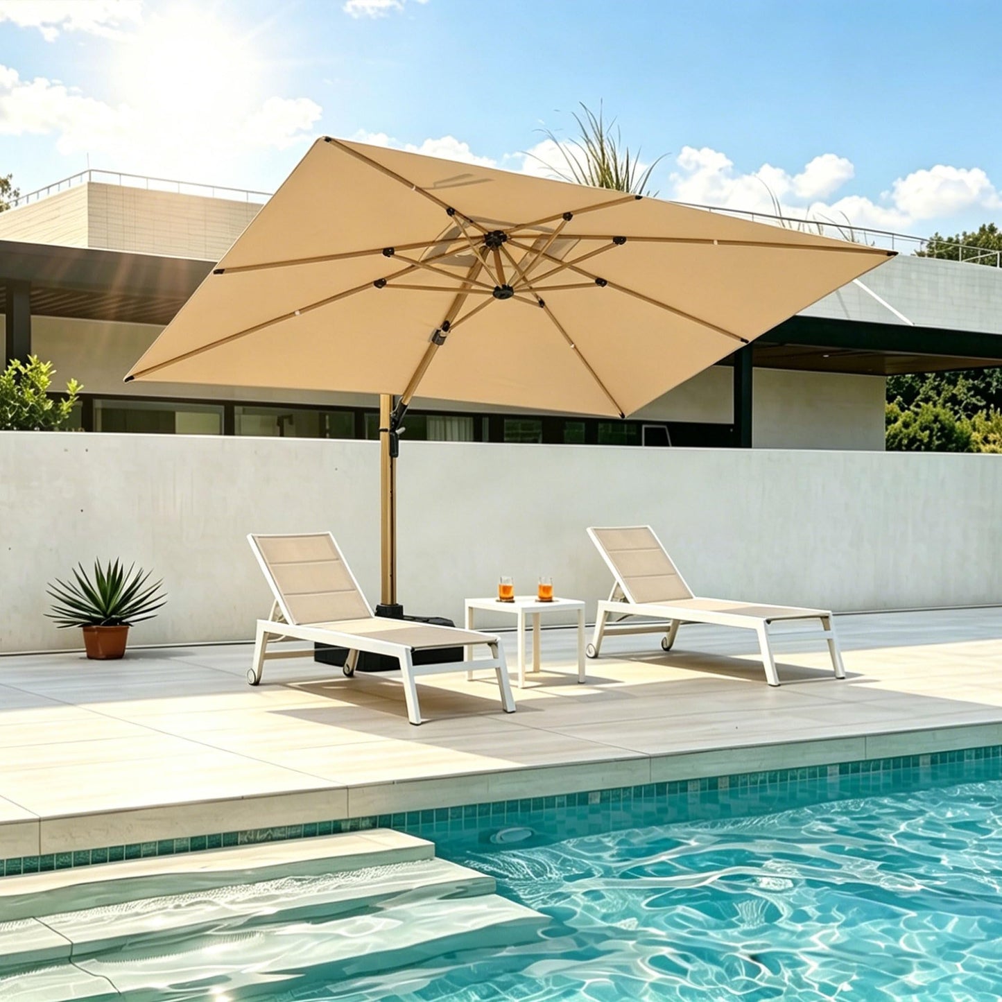 PURPLE LEAF Outdoor Chaise Lounge Set Adjustable Sunbathing Recliner with Side Table for Poolside Beach Patio Outside Aluminum Chaise Lounger Khaki