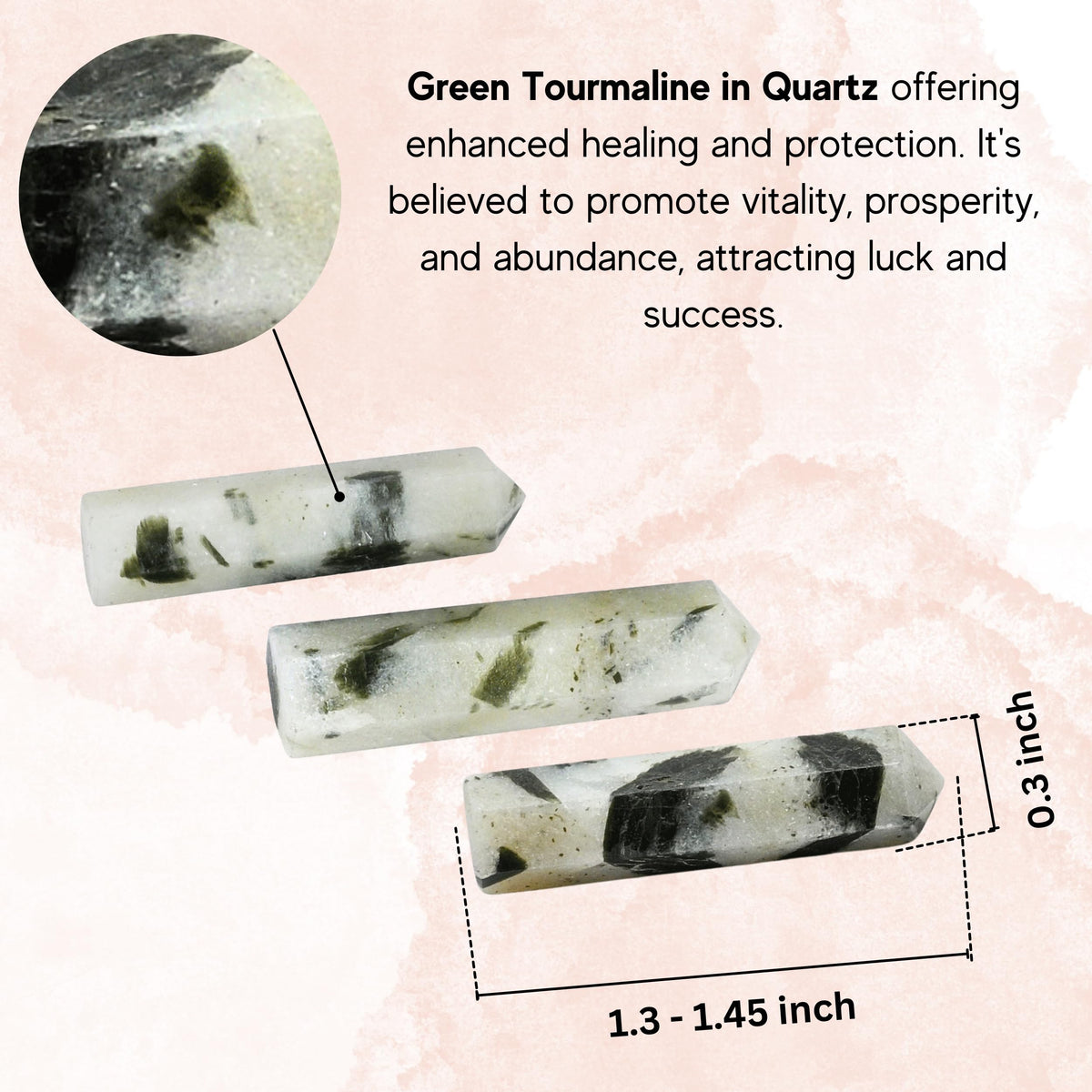 Amazing Gemstone Green Tourmaline in Quartz Crystal Points Bulk Healing Crystals - Pack of 3 Single Terminated Healing Wand Point Bulk Crystals for Crafts, Crystal Grid, DIY Work