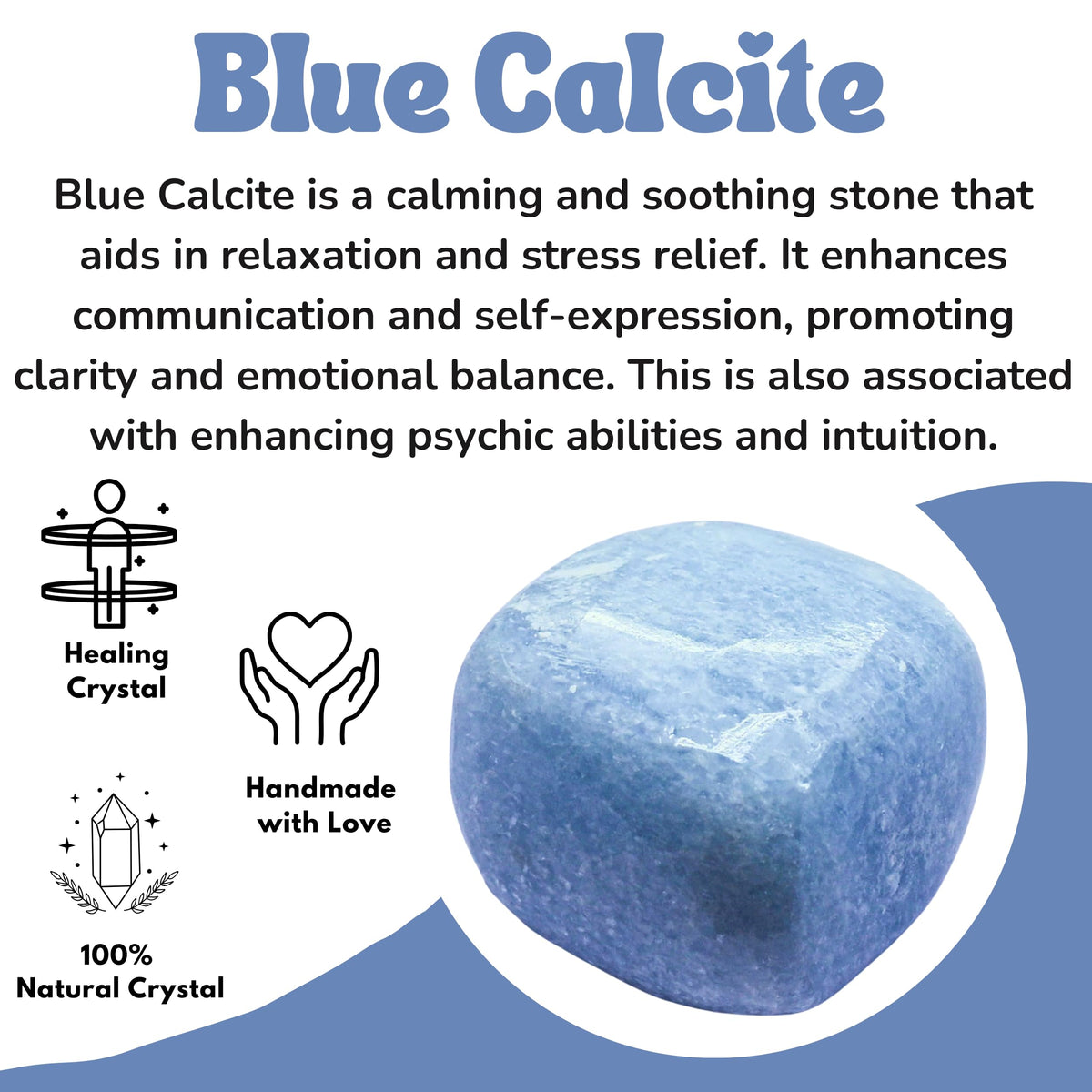 Amazing Gemstone Blue Calcite Crystals and Healing Stones Tumbled - 1 oz Natural Healing Stones for Energy Balance, Stress Relief - Premium Polished Gems Rocks for Meditation and Wellness