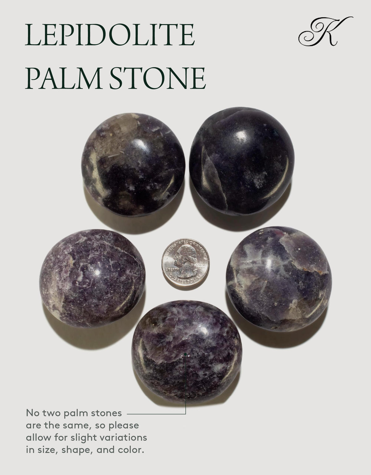 KALIFANO Lepidolite Palm Stone with Healing & Calming Effects - High Energy Reiki Worry Crystal Used for Soothing Anxiety and Stability (Information Card Included)