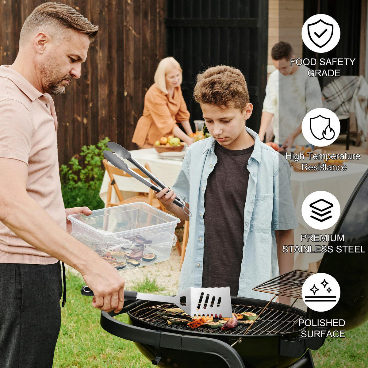 Griddle Accessories Kit - Grilling Accessories, Stainless Steel Heavy Duty Grill Tools Set with Spatula, Fork, Tongs, Brush and Gift-Box for Outdoor Barbecue, Home Grill (4PCS)