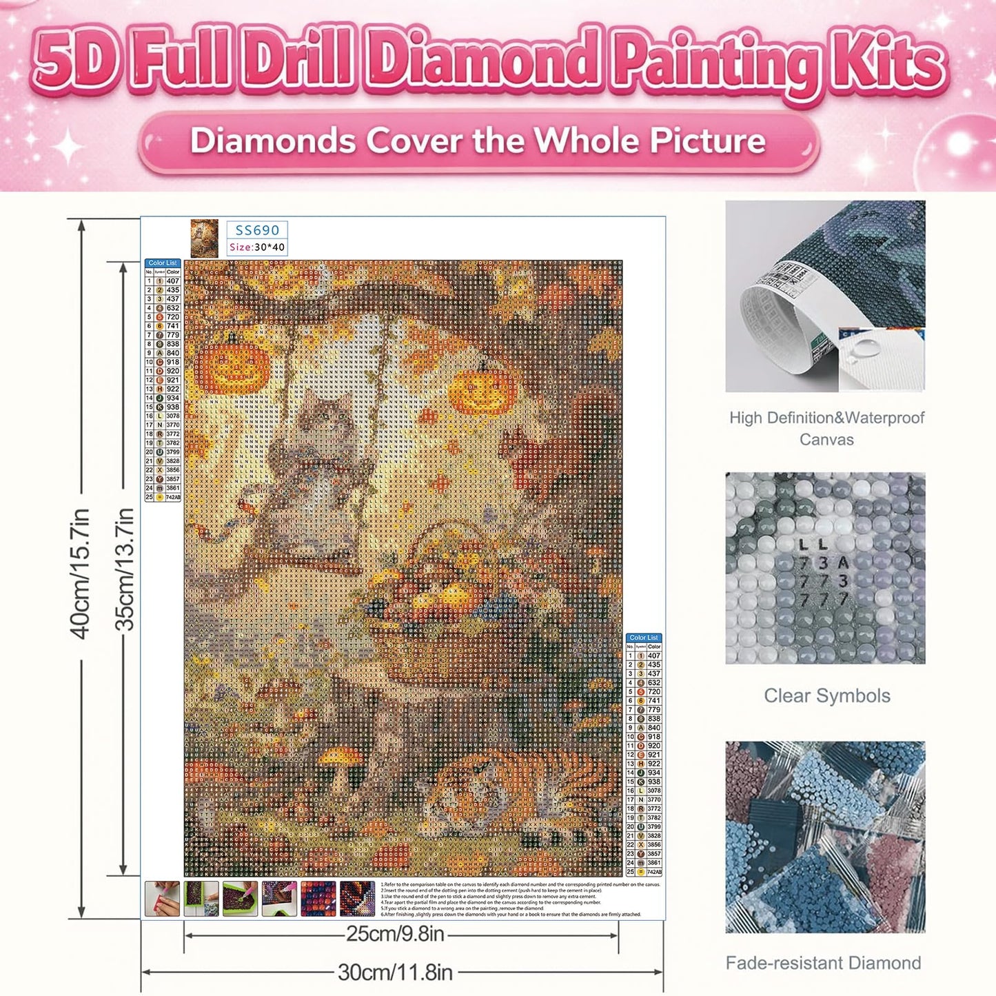 IOHEFY Autumn Cat Pumpkin Diamond Painting 12 x 16 Inch Full Drill Acrylic Diamond Art DIY Crystal Rhinestone Fall Animal Fantasy Artwork Nano Pearlescent Canvas Wall Decor Gift