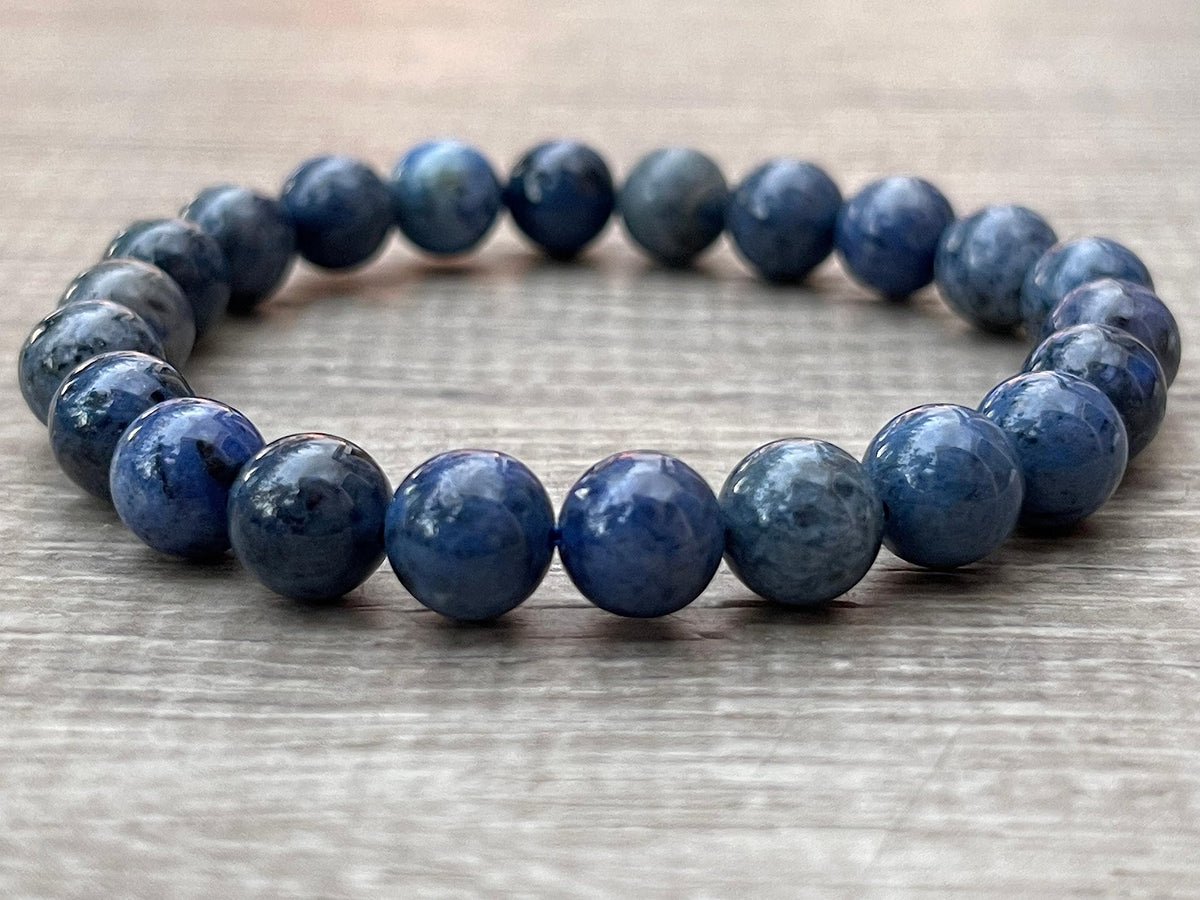 GAF TREASURES Dumortierite Crystal Bead Bracelet 8mm, Genuine Dumortierite Stretch Gemstone Bracelet, Healing Crystal Bracelet, Gift for Men & Women (1)