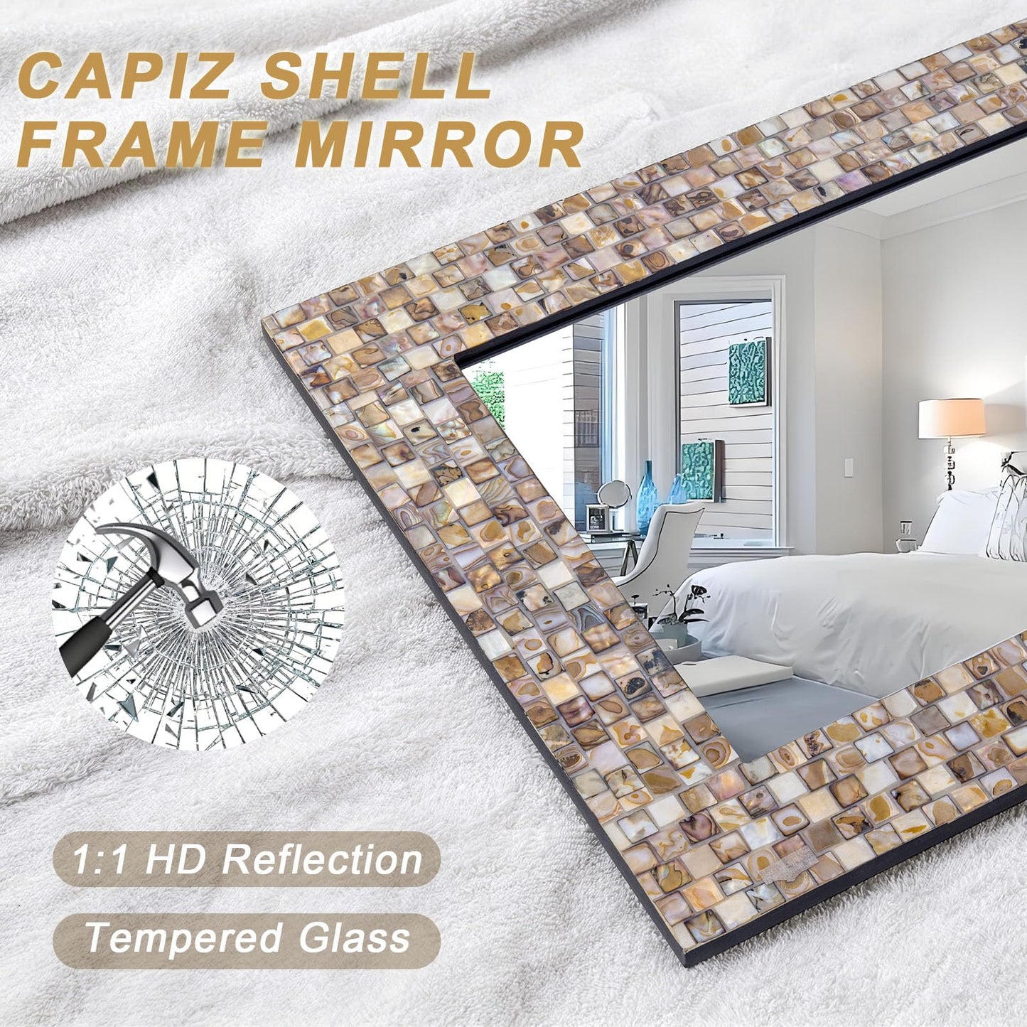 Chende Mosaic Mirror Coastal Style, 46.5'' x 22.8'' Large Narrow Wall Mirror with Mother of Pearl Frame, Modern Decorative Mirrors for Home Decor Bathroom, Entryway, Living Room