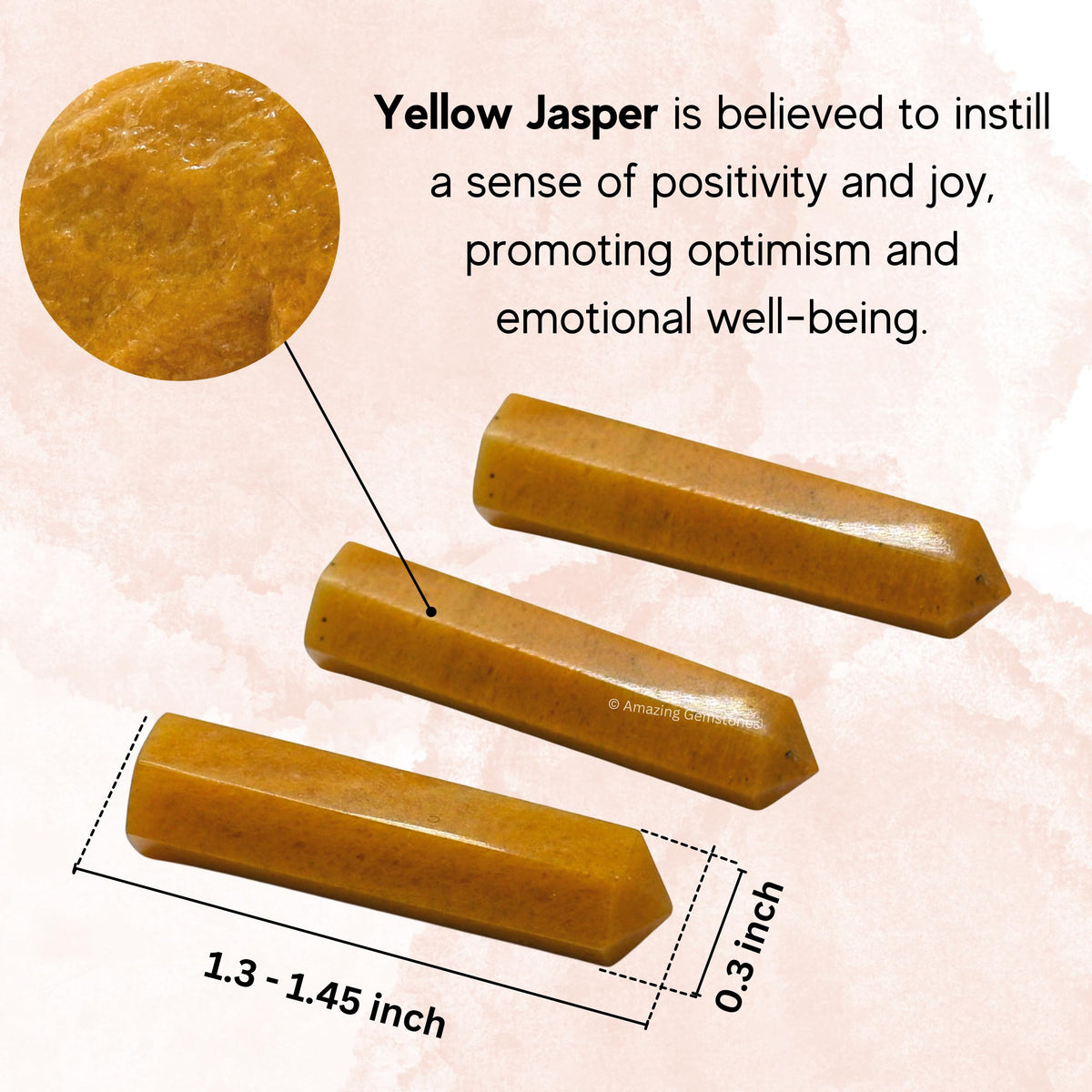 Amazing Gemstone Yellow Jasper Crystal Points Bulk Healing Crystals and Stones - Pack of 3, Single Terminated Healing Wand Point Bulk Crystals for Crafts, Crystal Grid, DIY Work