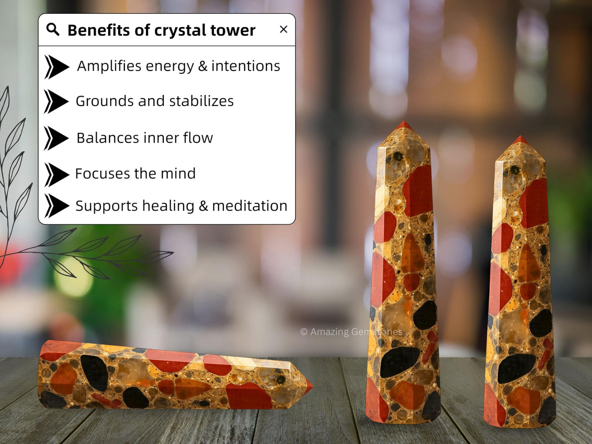 Amazing Gemstone Spotted Jasper Crystal Towers - Natural Healing Crystal Point Obelisk for Reiki Healing and Crystal Grid (3" to 4" INCH)