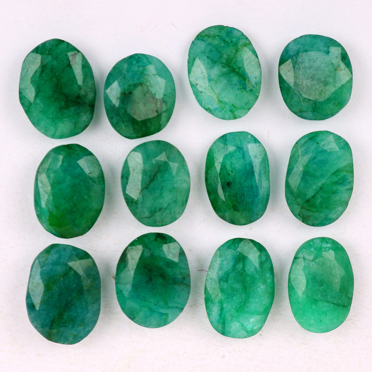 REAL-GEMS Natural Green Emerald 60.00 Ct./12 Pcs Brilliant Oval Cut Faceted Green Emerald Loose Gemstones Lot For Jewelry Making