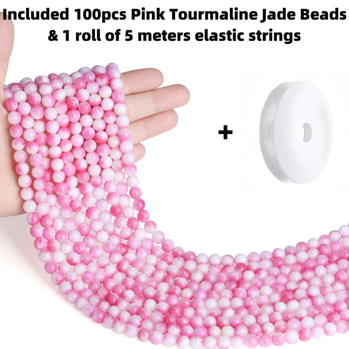 QINJIEJIE 100pcs Pink Tourmaline Jade Natural Stone Beads 8mm Round Loose Gemstone for Bracelet Necklace Earrings Jewelry Making - Polished Pink Crystal DIY