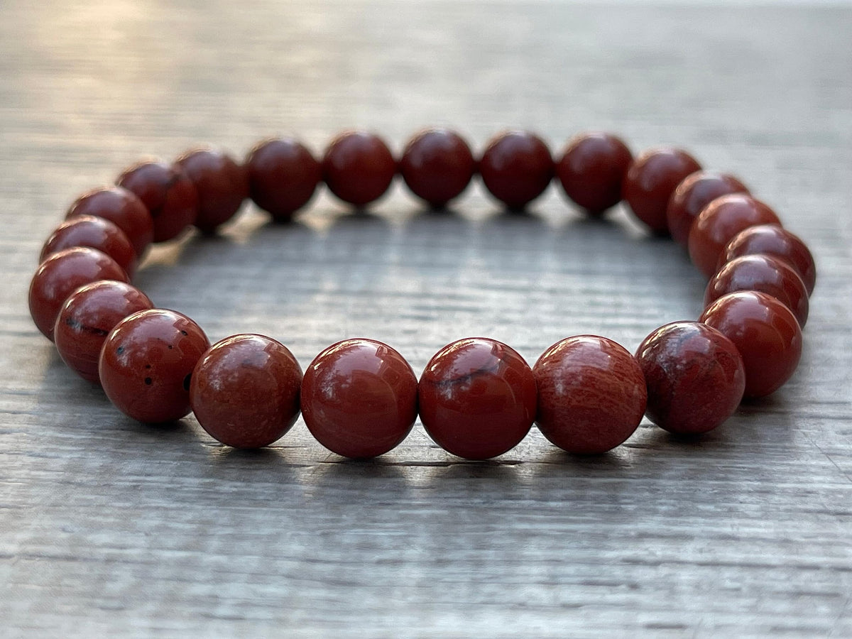 GAF TREASURES Red Jasper Crystal Bead Bracelet 8mm, Genuine Red Jasper Stretch Gemstone Bracelet, Healing Crystal Bracelet, Gift for Men & Women (1)