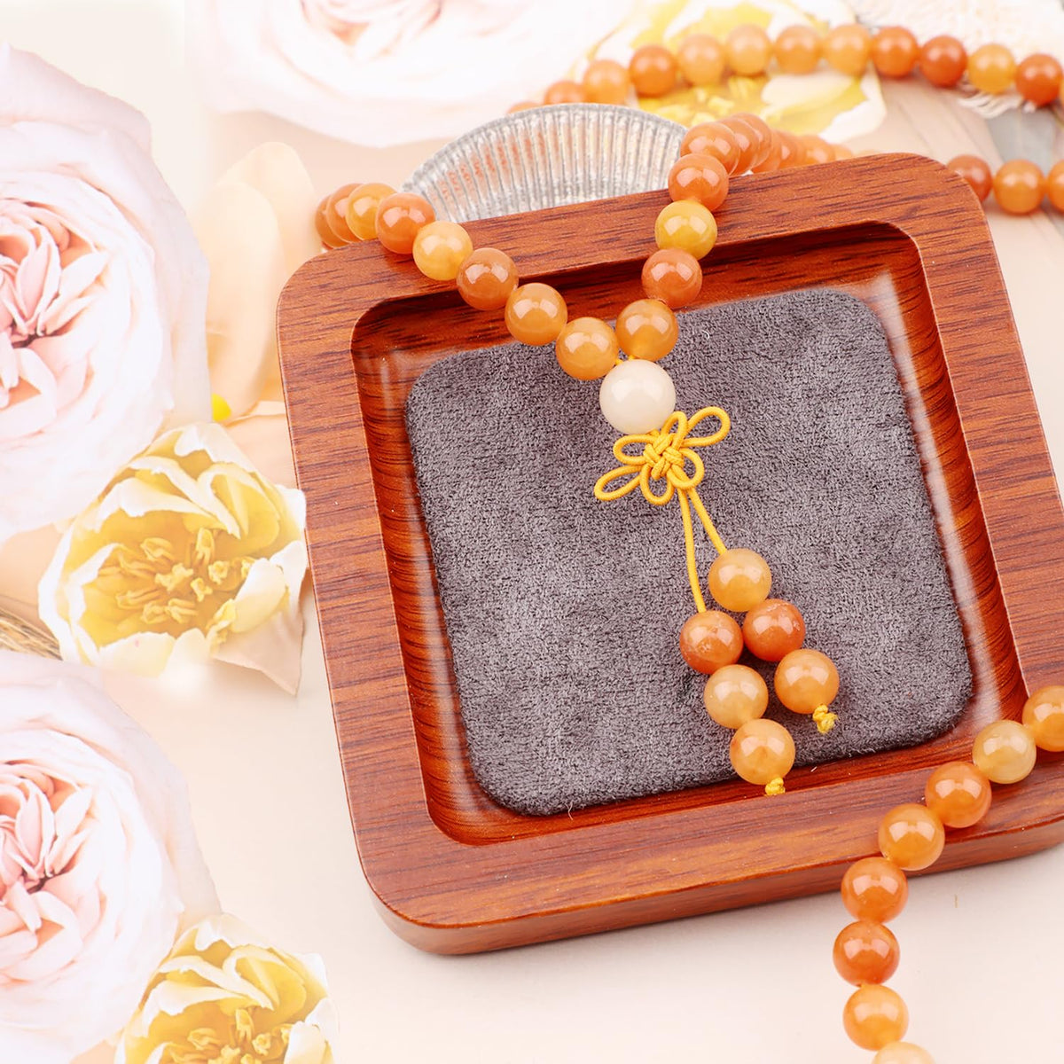 AD Beads 8mm 108 Prayer Mala Yellow Aventurine Elastic Bracelet - Optimism - Handmade Yoga Meditation Healing Power Energy Gifts for Unisex Adult.