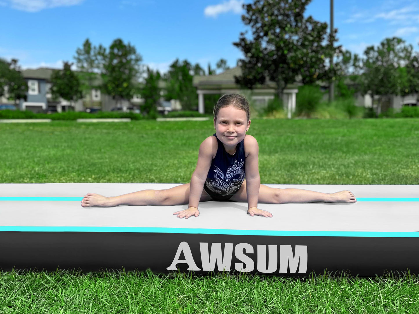 AWSUM 13ft x 3.3ft x 8inches Inflatable Gymnastics Training Mat Air Tumbling Mat Tumble Tracks with Electric Air Pump for Water/Gym/Yoga
