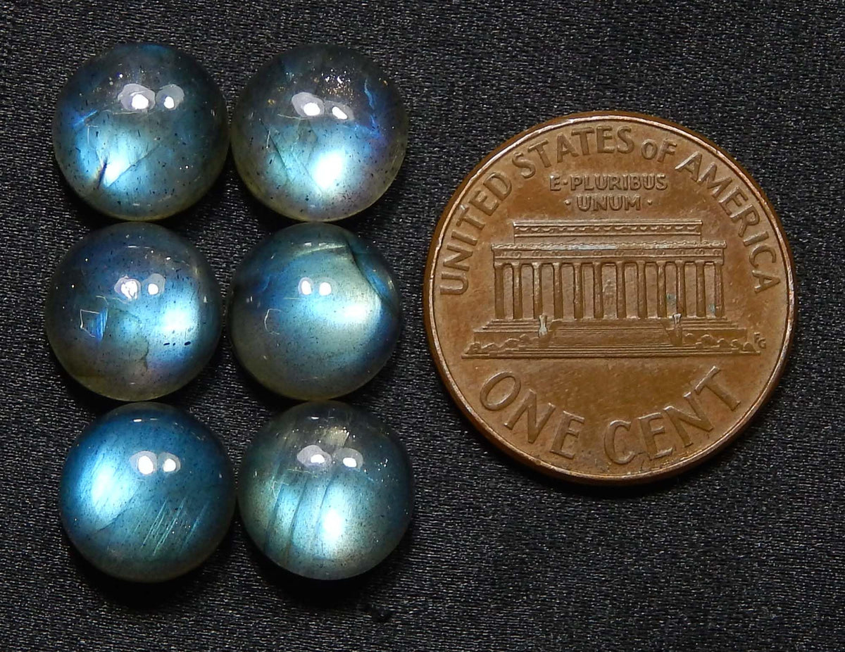Myhealingworld 9 MM Round Blue Fire AAA Quality Natural Labradorite Calibrated Cabochon Loose Gemstone For Jewelry Making Loose Gemstone 6 pcs Box