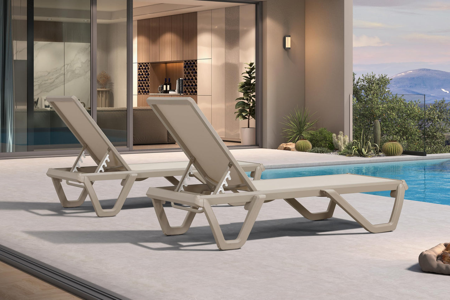 PURPLE LEAF Outdoor Chaise Lounge Chair Set of 2 Pool Lounge Chair with Champagne Aluminum Plastic Stackable Patio Lounge Chair for Poolside Sunbathing Beach Deck Yard, Beige