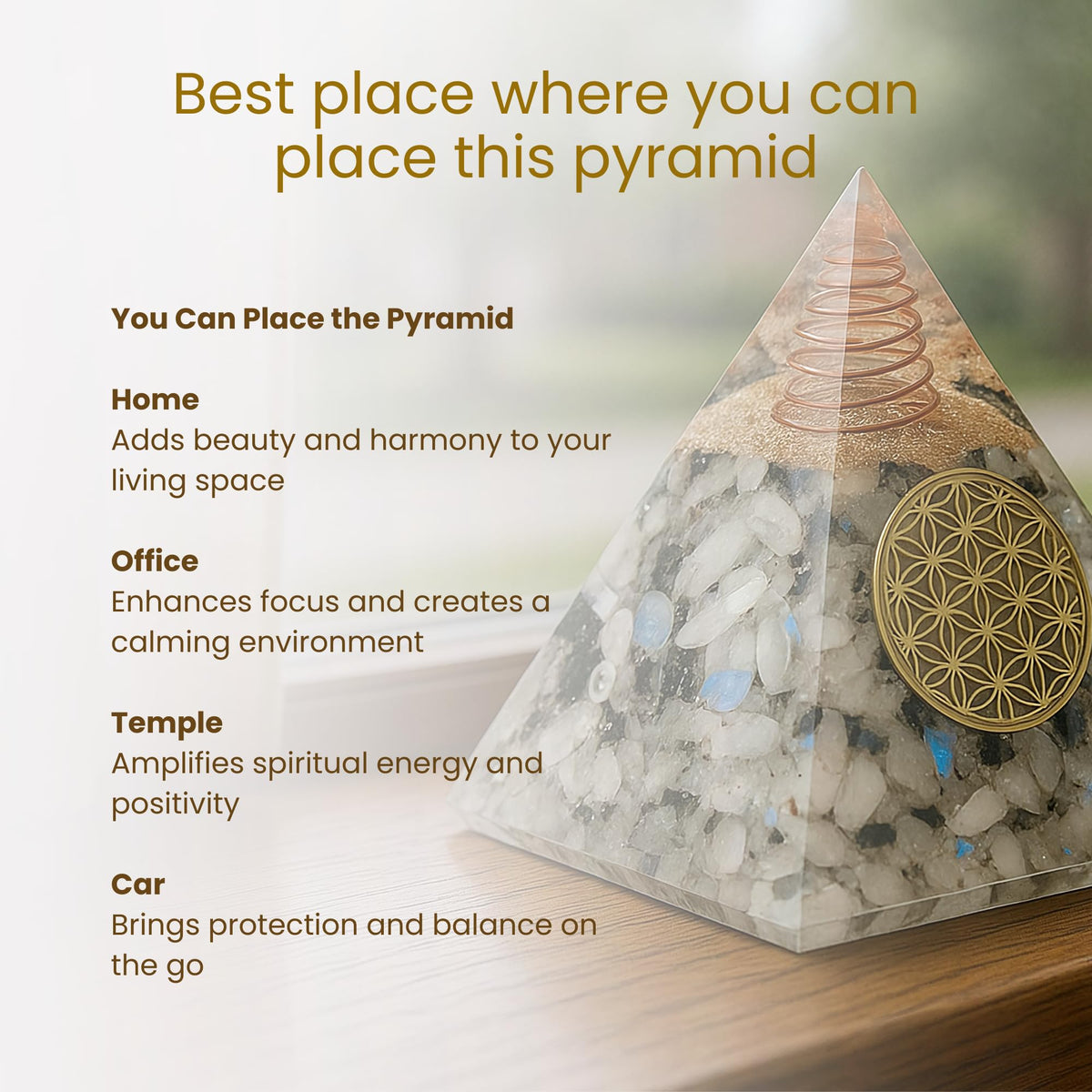 Rainbow Moonstone Orgone Pyramid – Handcrafted Healing Crystal for Positivity, Strength, Meditation, Yoga, Reiki & Chakra Balancing
