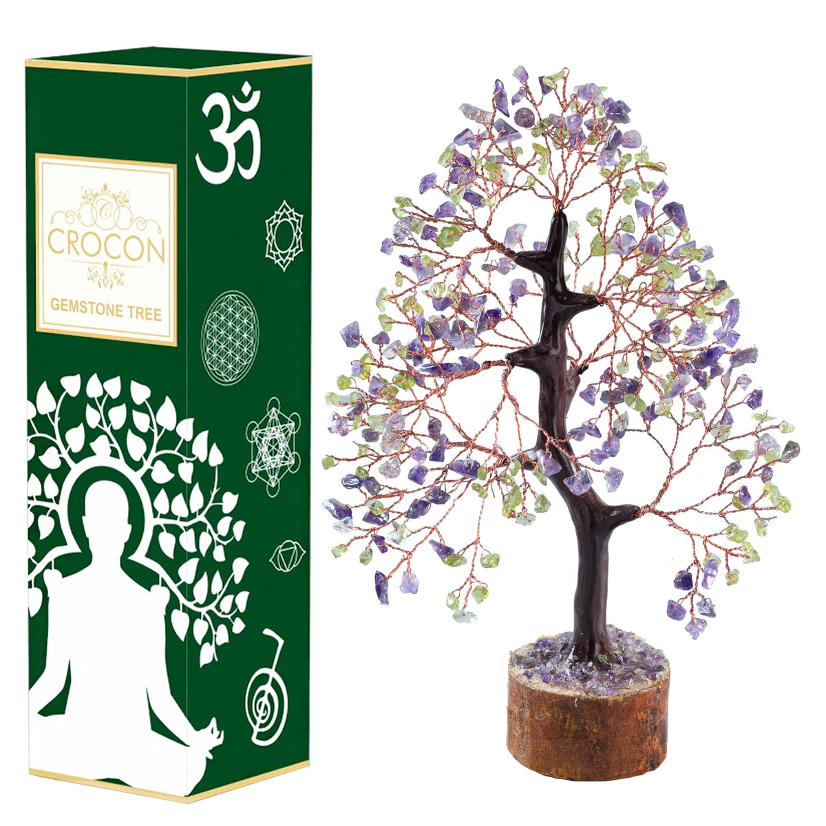 Crocon® Amethyst & Peridot Crystals Tree Home Decor, Birthday Gifts for Women, Sister Gemstone Gift for Her Money Tree Crystals and Healing Stones House Warming Gift, Spiritual Decor Present
