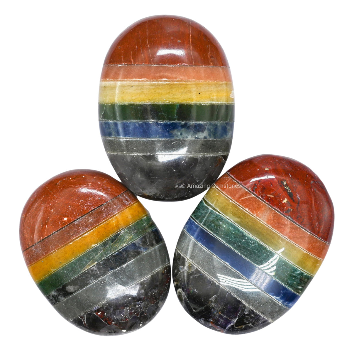 Amazing Gemstone Seven Chakra Crystals and Healing Stones - Large Palm Stone Crystals Piedra - Crystal for Good Luck, Balanced Positive Energy, Meditation - Unique Stocking Stuffers Gifts for Women