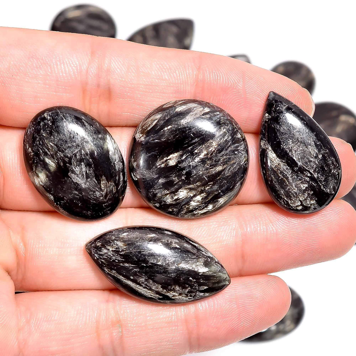 GEMKORA™ 5pcs Golden Seraphinite Gemstone Wholesale Cabochons Lot, Jewelry Making Loose Gemstone, Polished Home Decor Specimen, DIY, Wire Wrapping, Reiki, Healing Crystals, Bulk Gemstone Deal