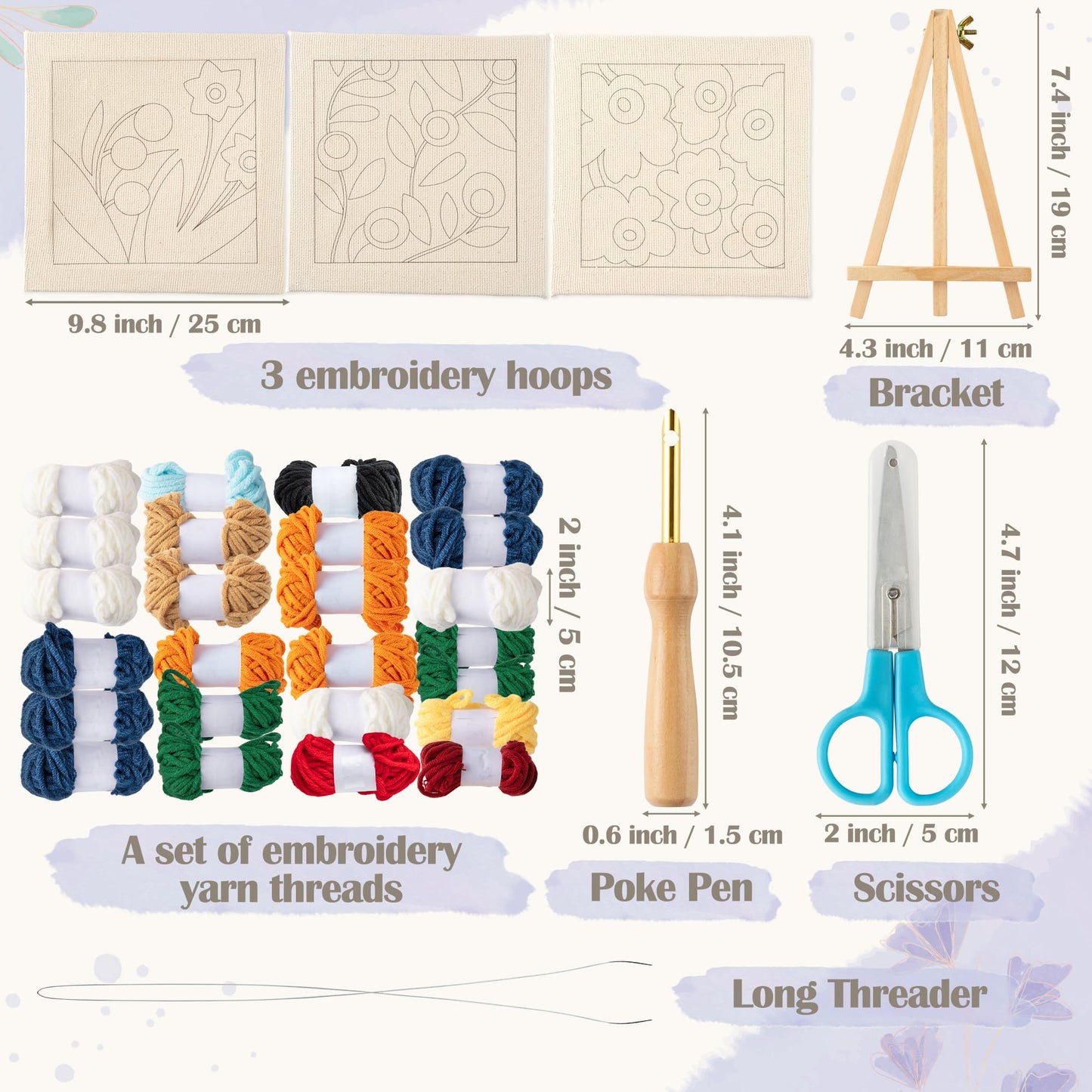 WATINC Punch Needle Kit with Frame for Beginners - 8Pcs Floral Easy Art Work Decor Craft Supply for Beginners, DIY Set of 3Flower Pattern Tufted Rug Pads with Adhesive Felt Yarns Embroidery, Tools Instruction for Adult Christmas Birthday Gift Supplies