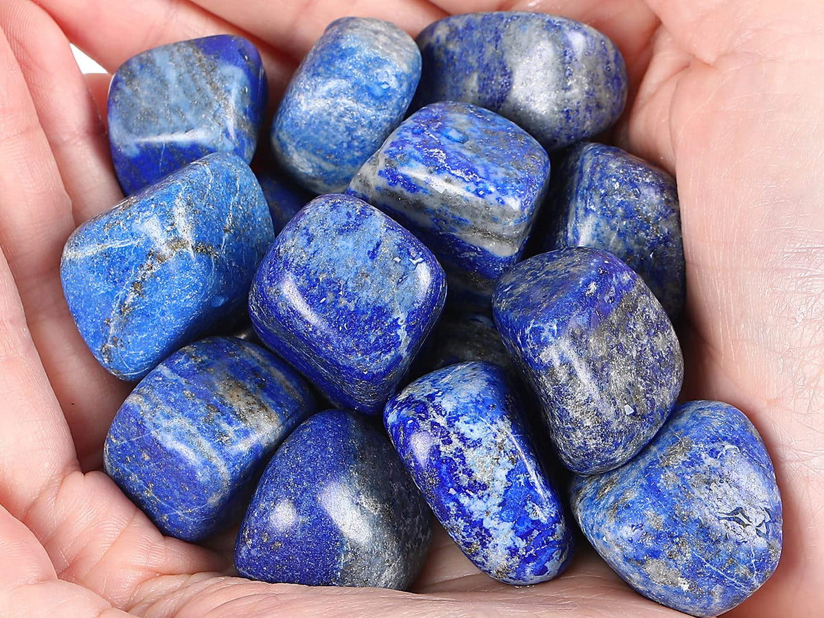 QINJIEJIE Lapis Lazuli Crystals Brazilian Polished Stone 0.6-1" Natural Irregular Stone Tumbled Reiki Healing Crystal for Succulents Plants Vase Filler Decoration Bulk 0.45 LBS