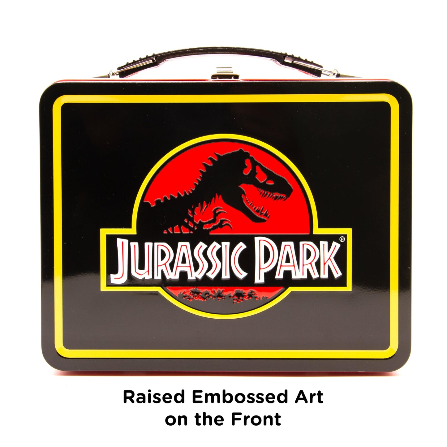 AQUARIUS Jurassic Park Fun Box - Sturdy Tin Storage Box with Plastic Handle & Embossed Front Cover - Officially Licensed Jurassic Park Merchandise & Collectible Gift (48289)
