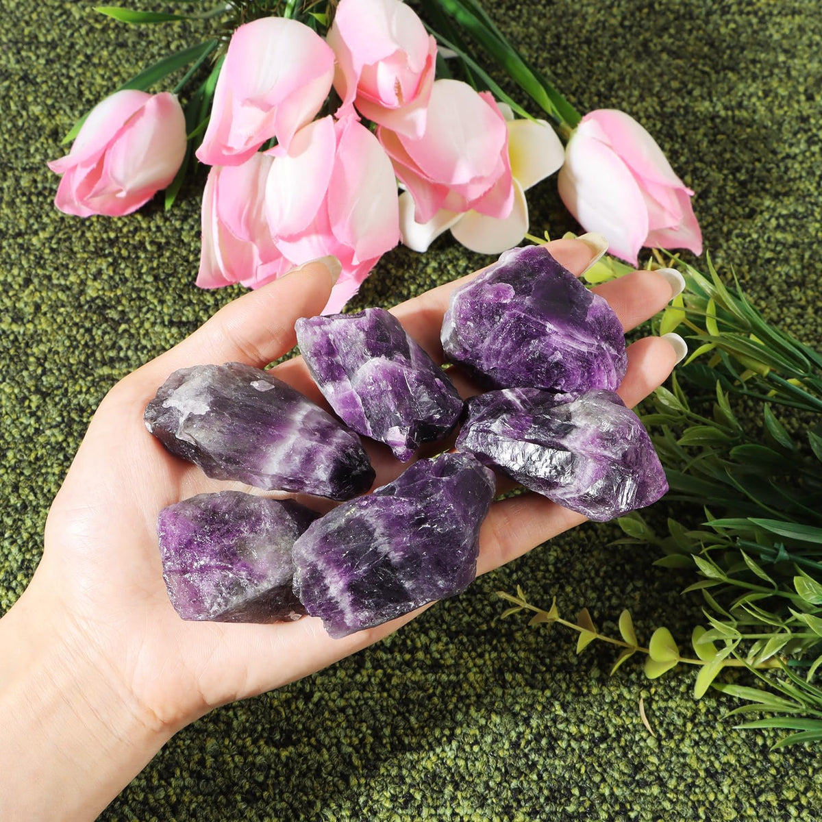 Amethyst 1lb Natural Rough Stones Crystal Large Raw Amethyst Crystals Bulk Healing Gemstones for for Cabbing, Tumbling, Cutting, Lapidary, Polishing, Reiki Crytsal Healing