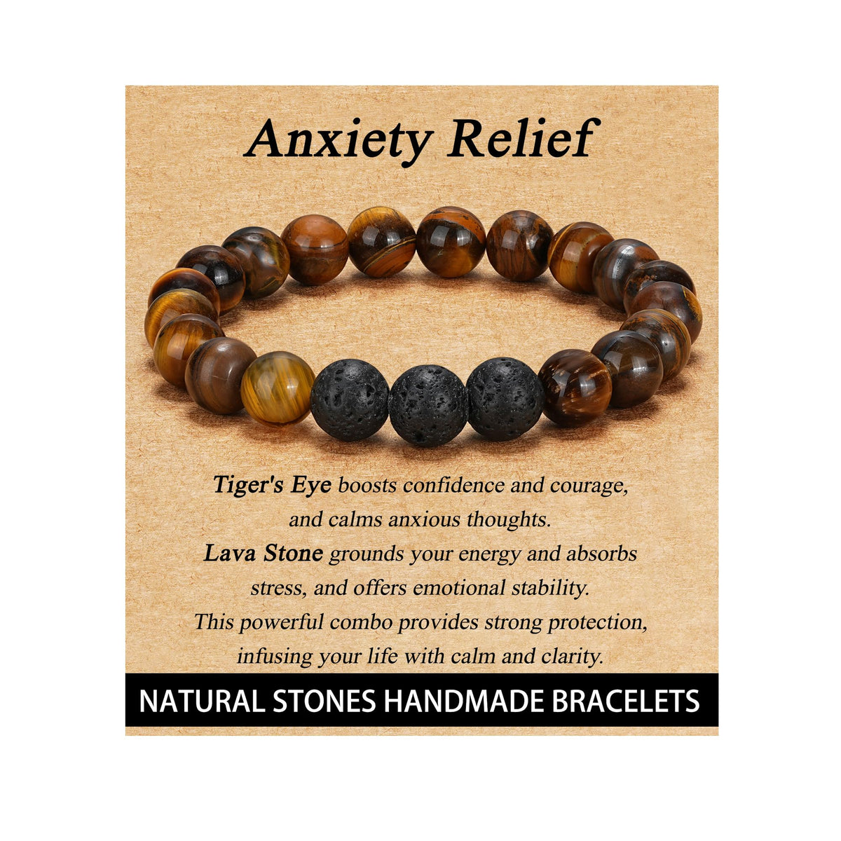 HEYOLL Tiger Eye Bracelet Men Natural Stones Handmade Bracelets Volcanic Rock Protection Bracelet, Anxiety Relief Items Brithday Gifts for Men Anxiety Beaded Bracelets