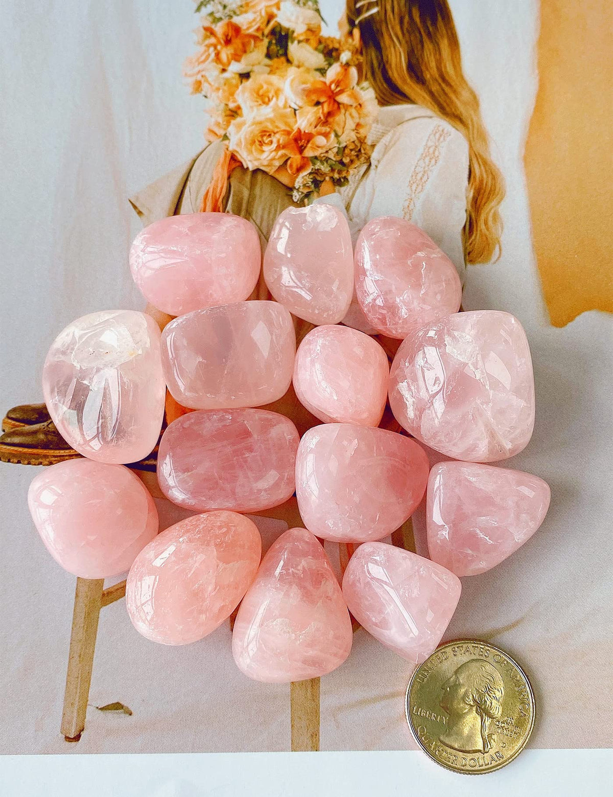 QINJIEJIE Rose Quartz Bulk Crystals Polished Stone 0.6-1" Brazilian Tumbled Stones Natural Reiki Healing Crystal for Succulents Plants Vase Filler Decoration 0.45 LBS