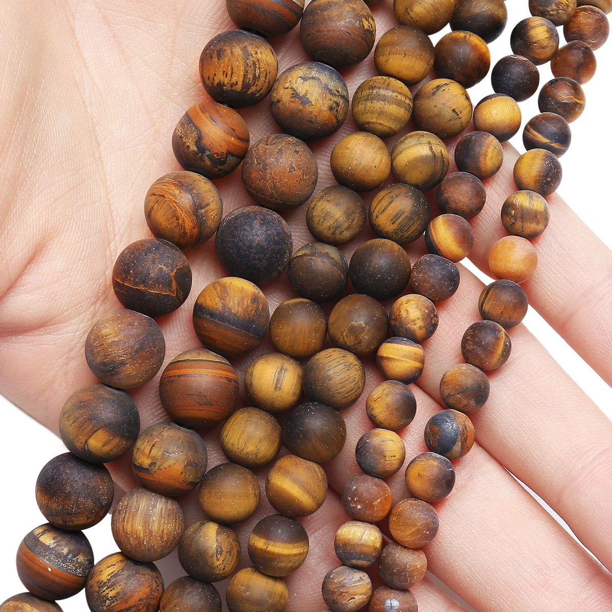 Natural Matte Classic Tiger Eye Beads, 8MM Round Frosted Unpolished Loose Gemstone Beads for Bracelet Necklace Jewelry Making, Energy Stone Healing Power with Stretch Beading Cord