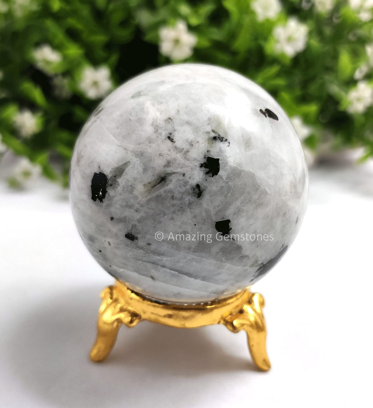 Rainbow Moonstone Crystal Sphere Round Ball with Sphere Holder Stand, Natural Healing Stone Sphere for Massage Meditation Crystal Grid Witchcraft Supplies Reiki Yoga