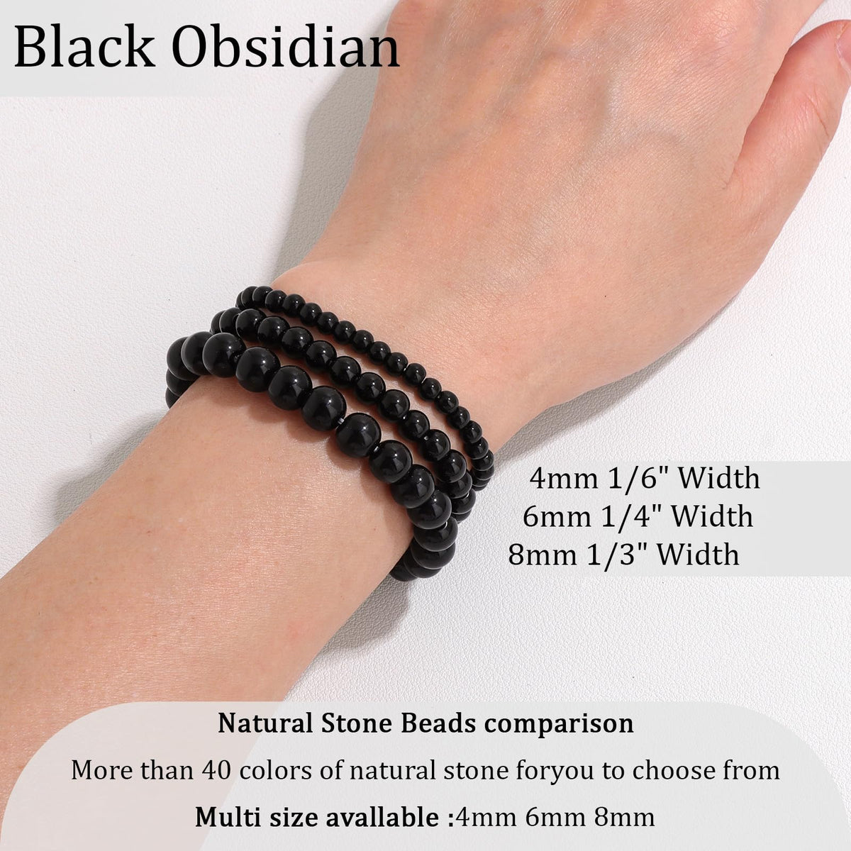 Vinswet Healing Crystal Bracelets for Women Men 4mm Black Obsidian Natural Stone Beaded Stretch Bracelet Handmade Gemstone Reiki Spiritual Jewelry Gifts