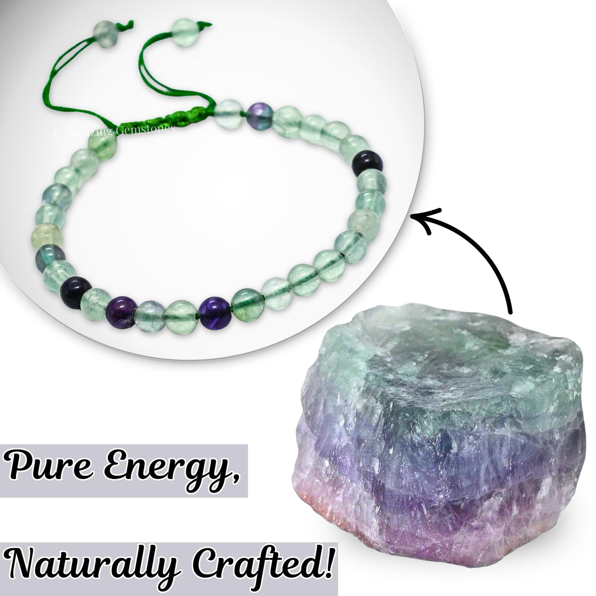 Amazing Gemstone Fluorite Bracelet, Gifts For Men & Women - Protection Healing Crystal Bracelet - 6mm Gemstone Beaded Adjustable Bracelet, Pulseras Para Hombres Mujer Stocking Stuffers
