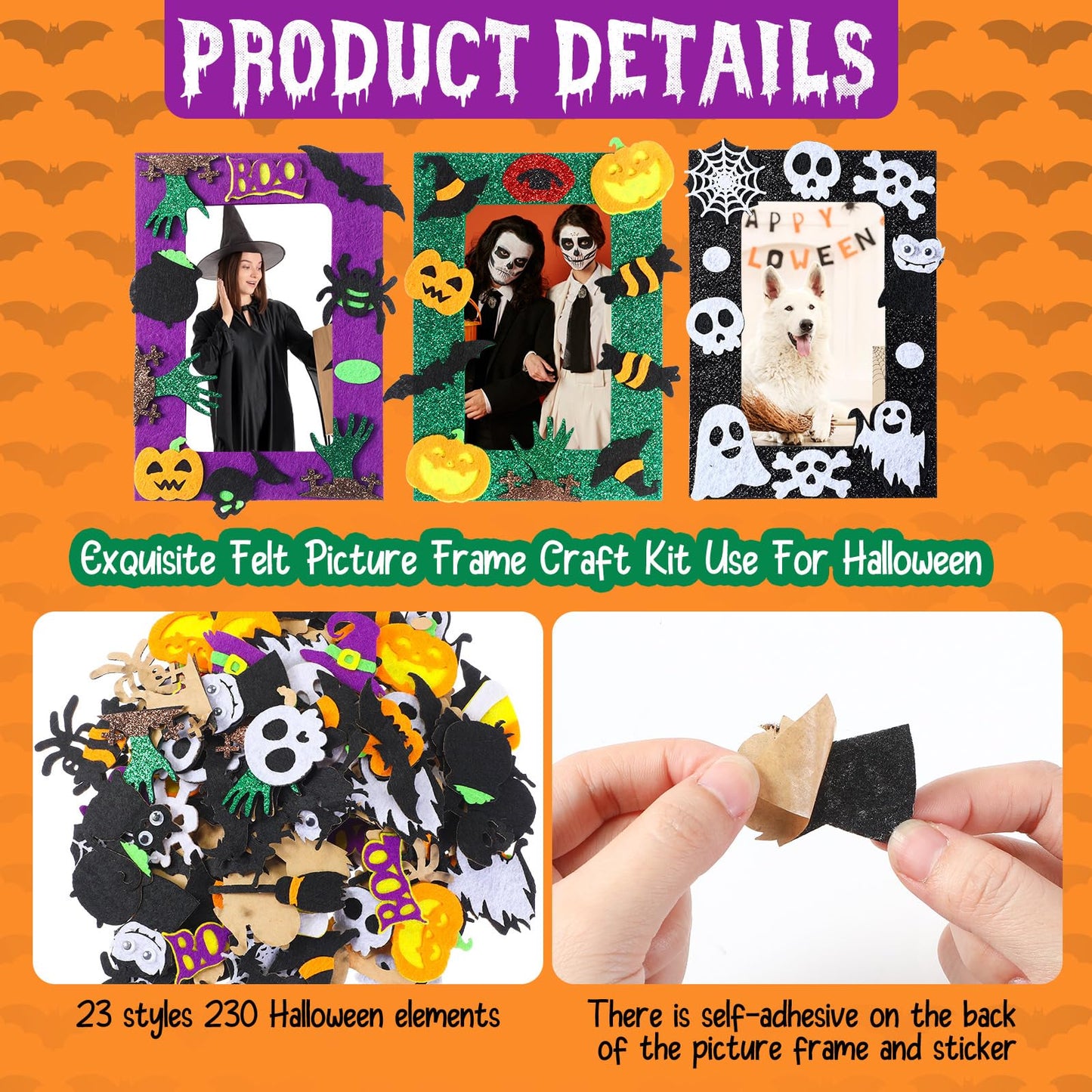 Barydat 260 Pcs Halloween Felt Photo Frame Crafts Kit 30 Picture Frames Crafts with 230 Felt Stickers, Fun DIY Photo Frame for Halloween Party Supplies Favors