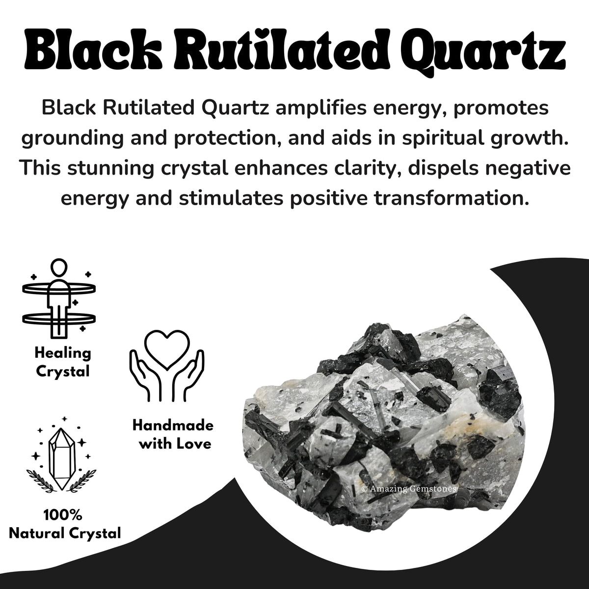 Amazing Gemstone Black Rutilated Quartz Raw Crystals and Healing Stones, Natural Rocks for Tumbling and DIY (1 Piece)