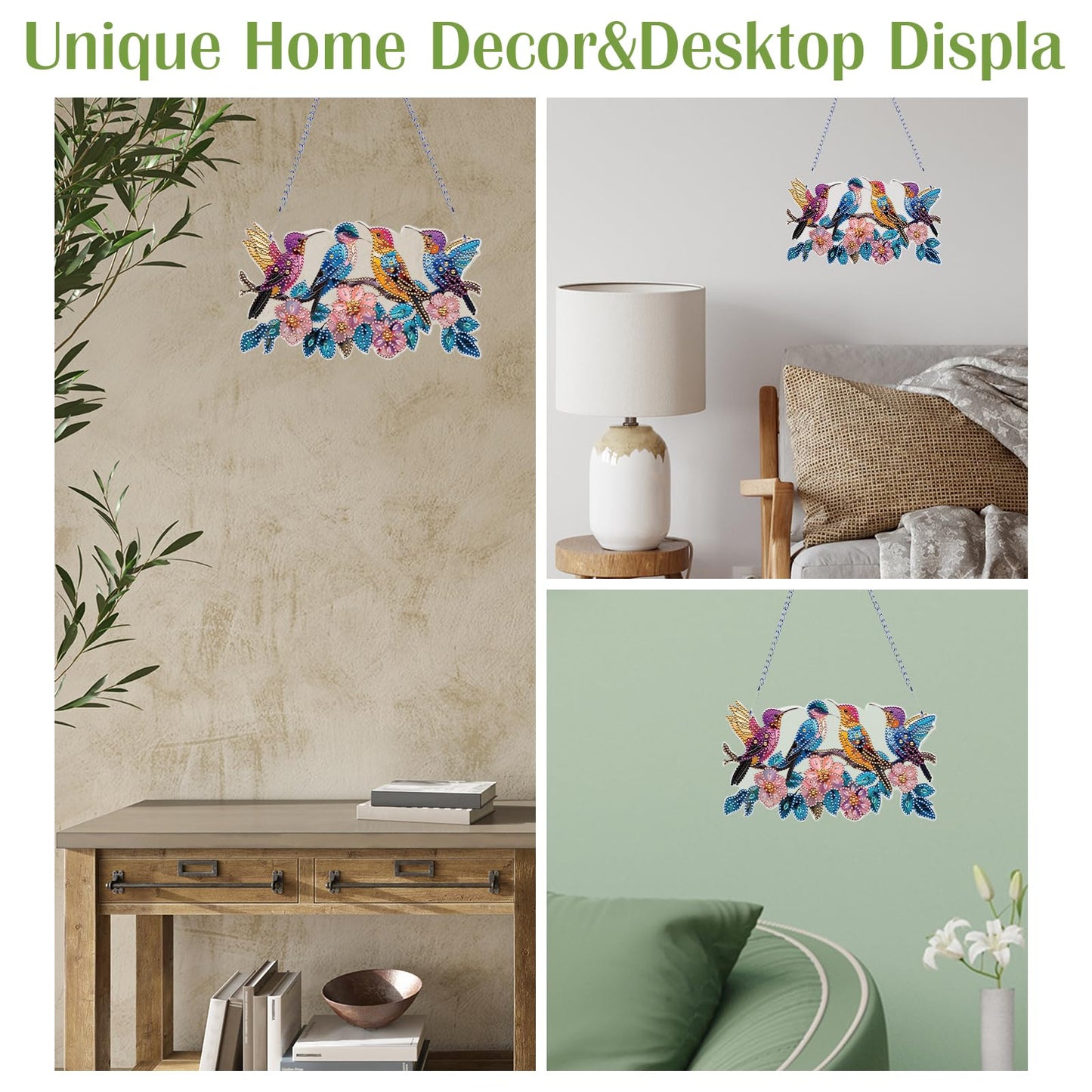 C'eitura 2D Flat DIY Hummingbird Diamond Art - Sparkling Diamond Art Painting Wall Decor, Nature Inspired Home Hanging Art for Living Room & Bedroom