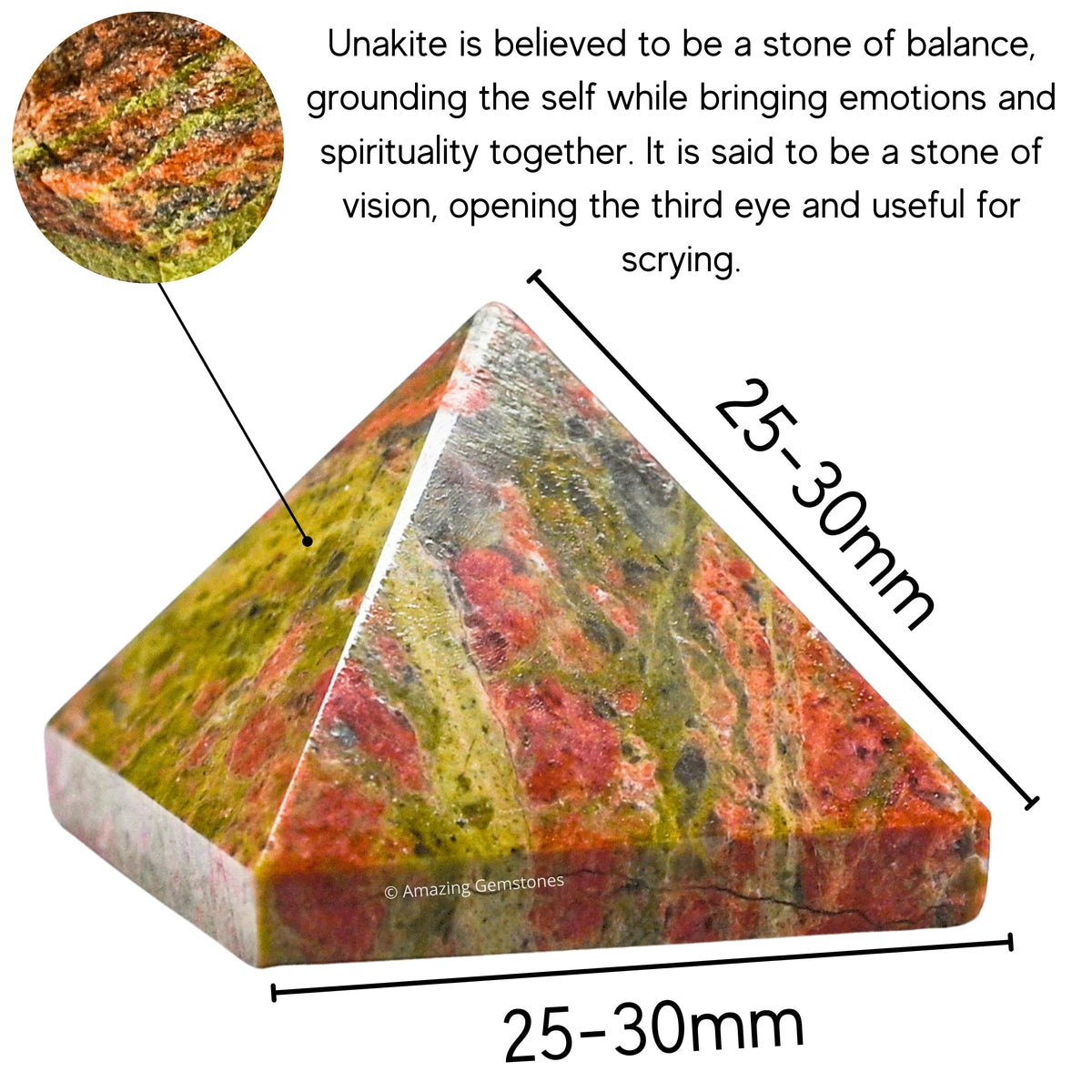 Amazing Gemstone Unakite Pyramid Crystal Healing Stones - 1" Great Pyramid Figurine of Natural Stone Pyramid for Meditation, Reiki, Chakra Balancing and Crystal Pyramids Grid