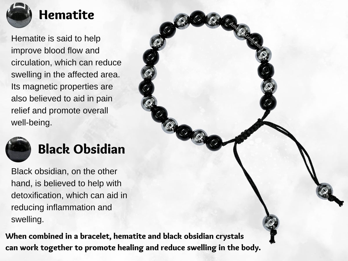 Amazing Gemstone Bracelet for Lymphatic Drainage - Black Obsidian Hematite Bracelet Set for Men Women Healing Calming Anxiety Stress Relief Gifts Pulseras Para Hombres Mujer Stocking Stuffers
