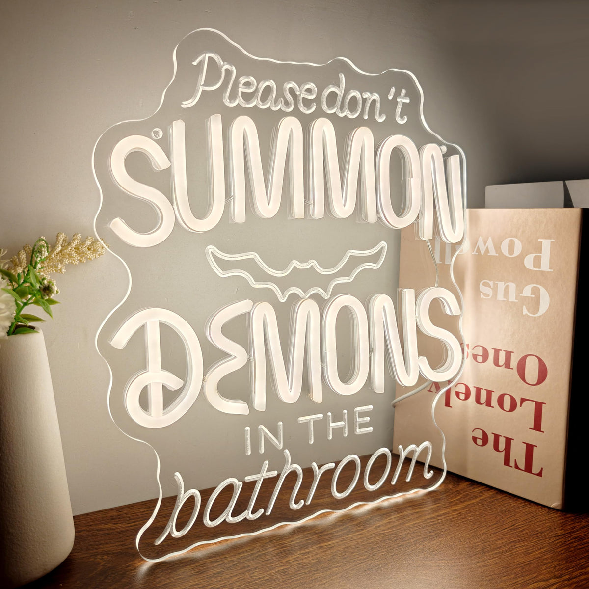 GGK Please Don't Summon Demons in the Bathroom LED Neon Sign Funny Gothic Decor for Home Halloween Spooky Vibes Sign