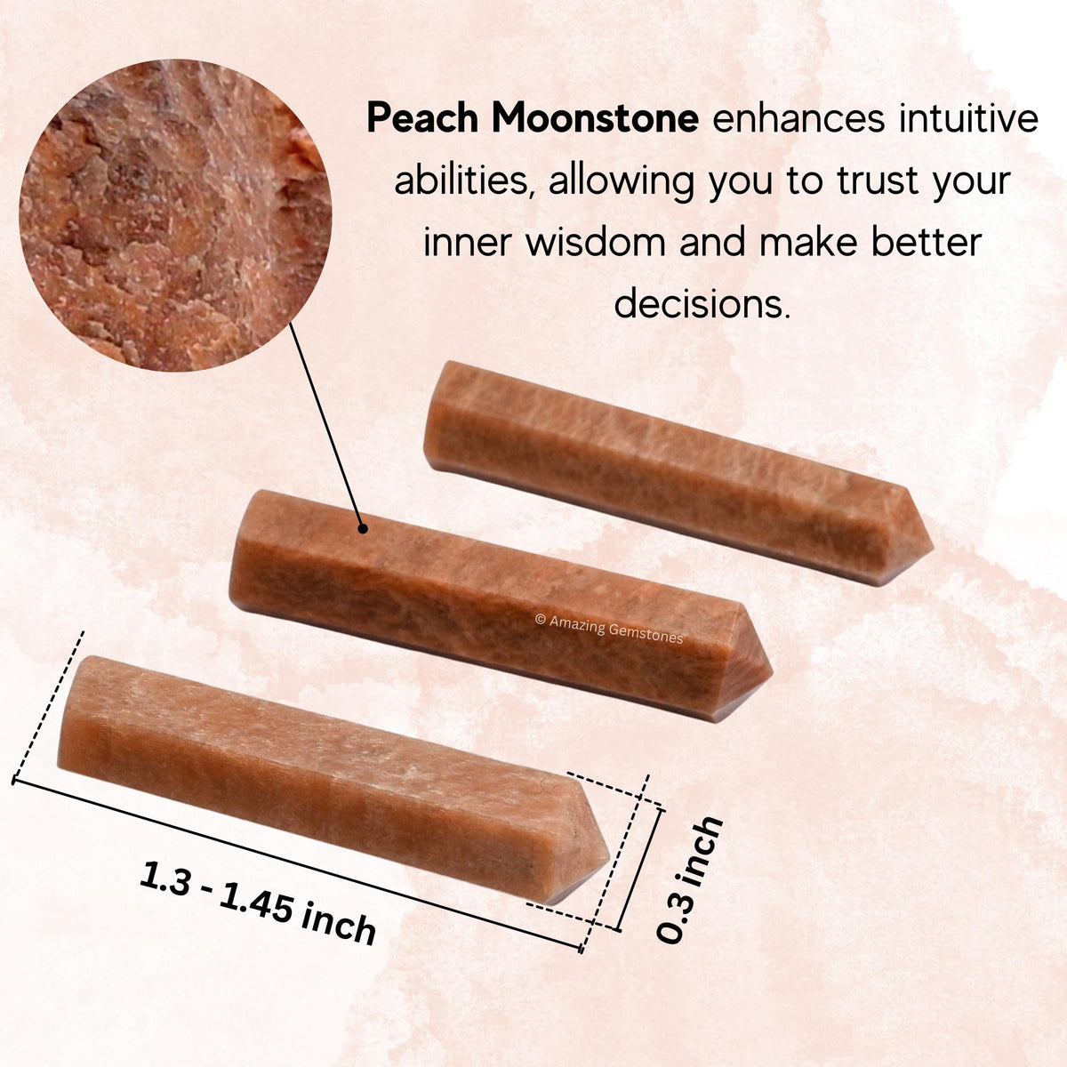 Amazing Gemstone Peach Moonstone Crystal Points Bulk Healing Crystals and Stones - Pack of 3 Single Terminated Healing Wand Point Bulk Crystals for Crafts, Crystal Grid, DIY Work - Premium Crystals