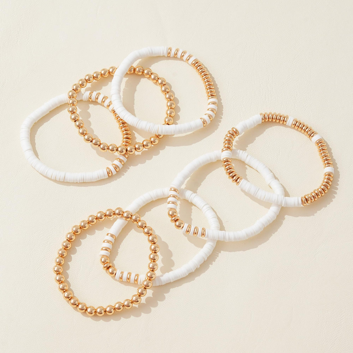 GOOJIDS Surfer Heishi Clay Bead Bracelets for Women Bohemian Stackable Gold Plated Beaded Stretch Bracelets Elastic Layering Friendship Bracelets Set Boho Jewelry