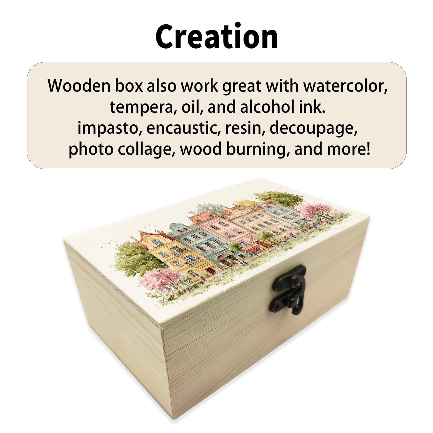 Unpainted Pine Wood Plain Box (1 piece): Small DIY Handcraft Storage Box (with hinged lid, 6.69×3.94×2.76inch)