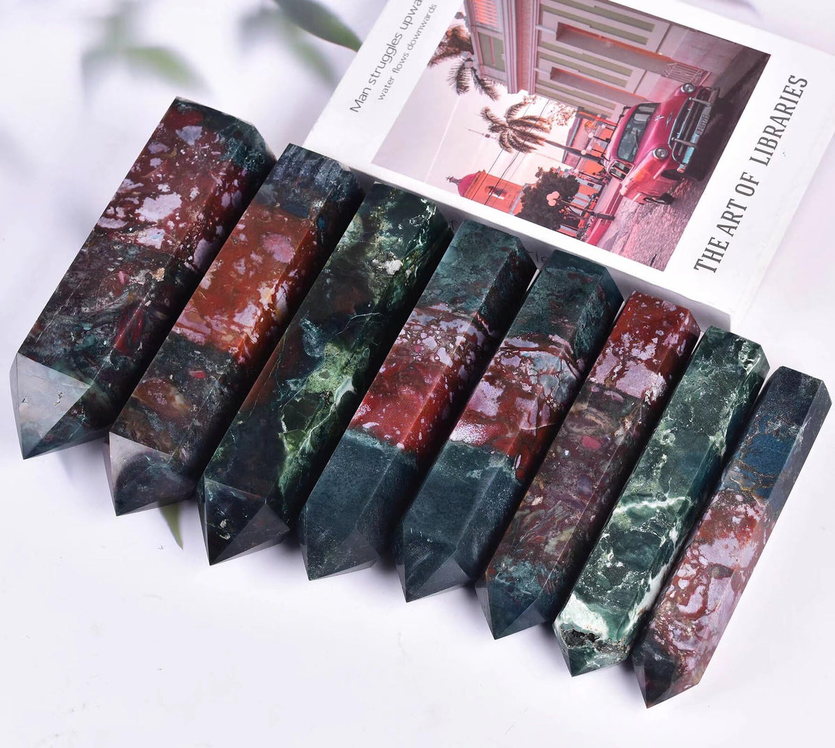 Ocean Jasper Stone Tower Obelisk Healing Crystal Wand Large Reiki Meditation Stone Gifts 1.7-2.2 LBS