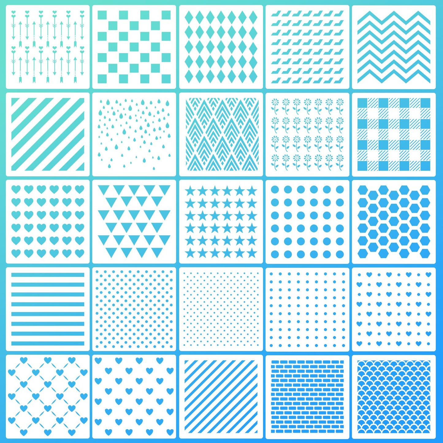 25 Pcs Cookie Stencils for Royal Icing Line Pattern Heart Dot Stars Baking Stencils for Sugar Cookie Decorating Baking Cake DIY and Craft Painting, 6x6 Inch