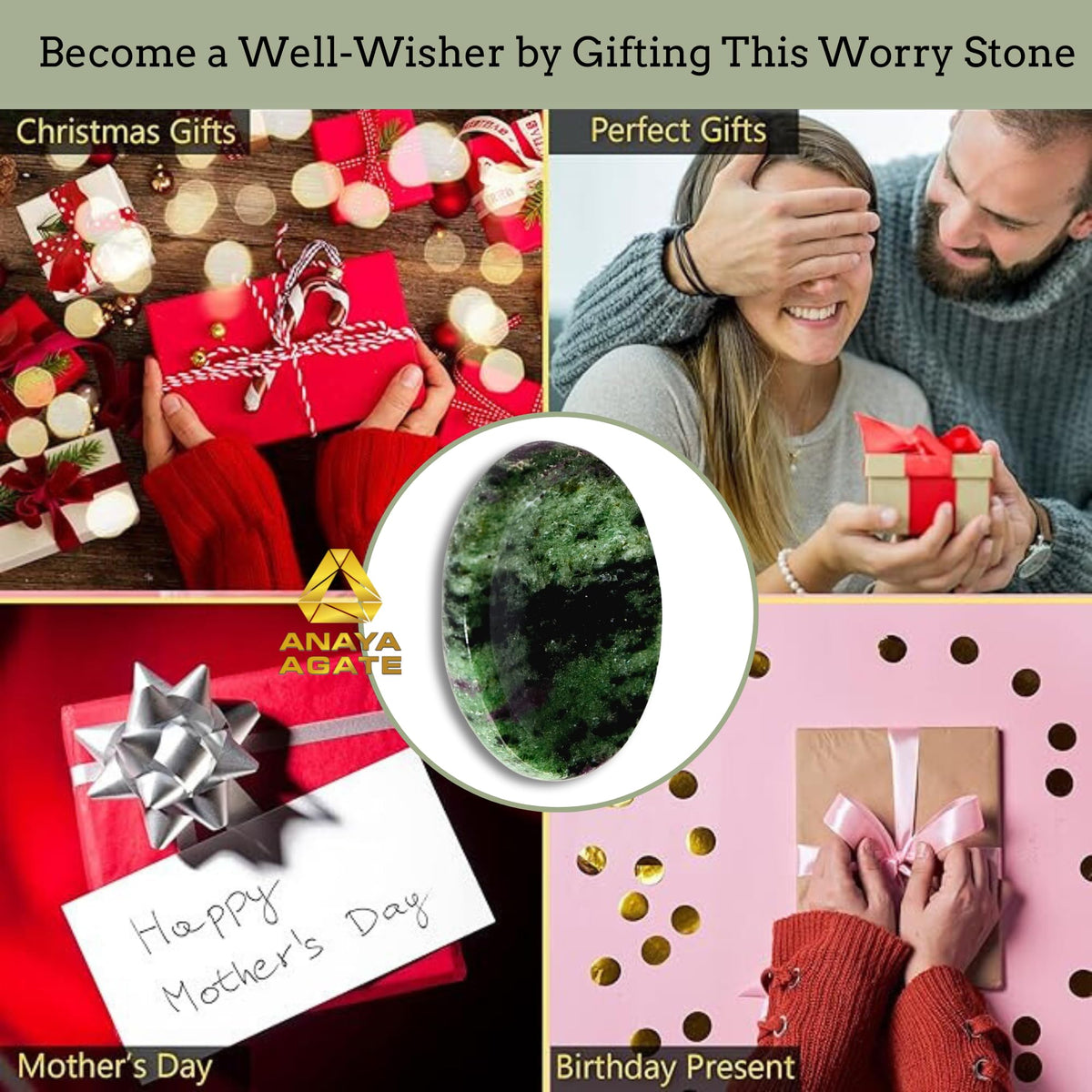 Anaya Agate Ruby Zoisite Worry Stones Certified Crystal Thumb Worry Stone for Anguish, Relaxing and Soothing Balance Stones for Meditation, Stress Relief Crystals and Healing Stones for Men, Women